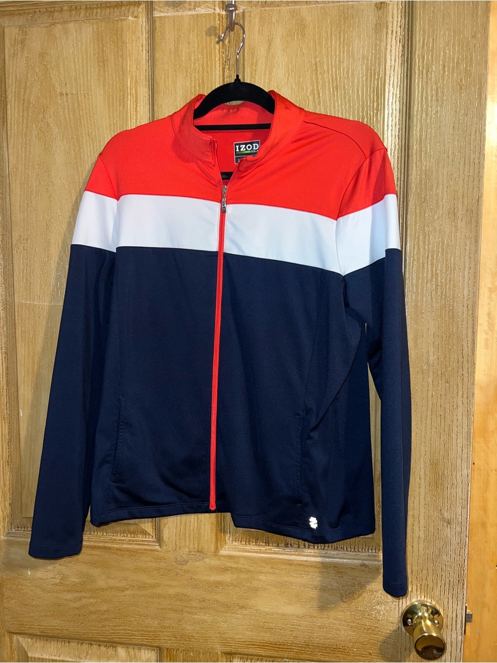 IZOD Red White Navy Colorblock Zip-Up Golf Jacket. Size large